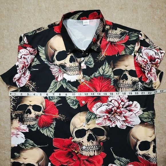 Vacation Skull Short Sleeve Button Down Shirt Mens Large #1 - Picture 3 of 5